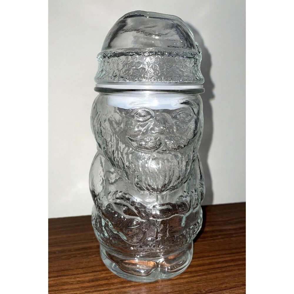 Libbey Glass Santa Claus Jar Christmas 8" Vintage Clear Candy Apothecary